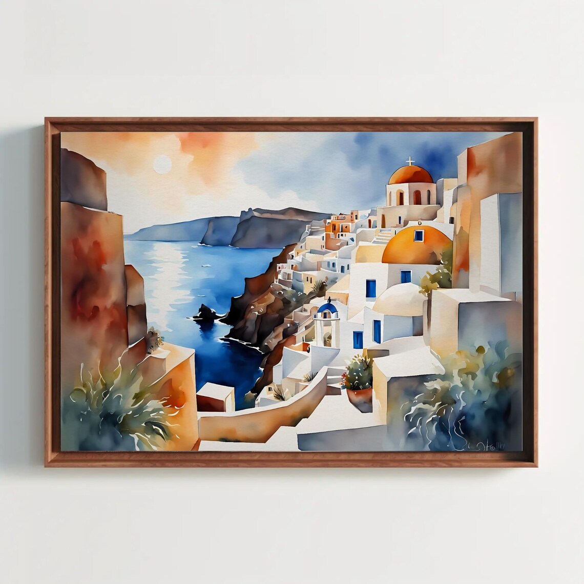 Santorini White Houses With Blue Domes Overlooking the Sea Poster