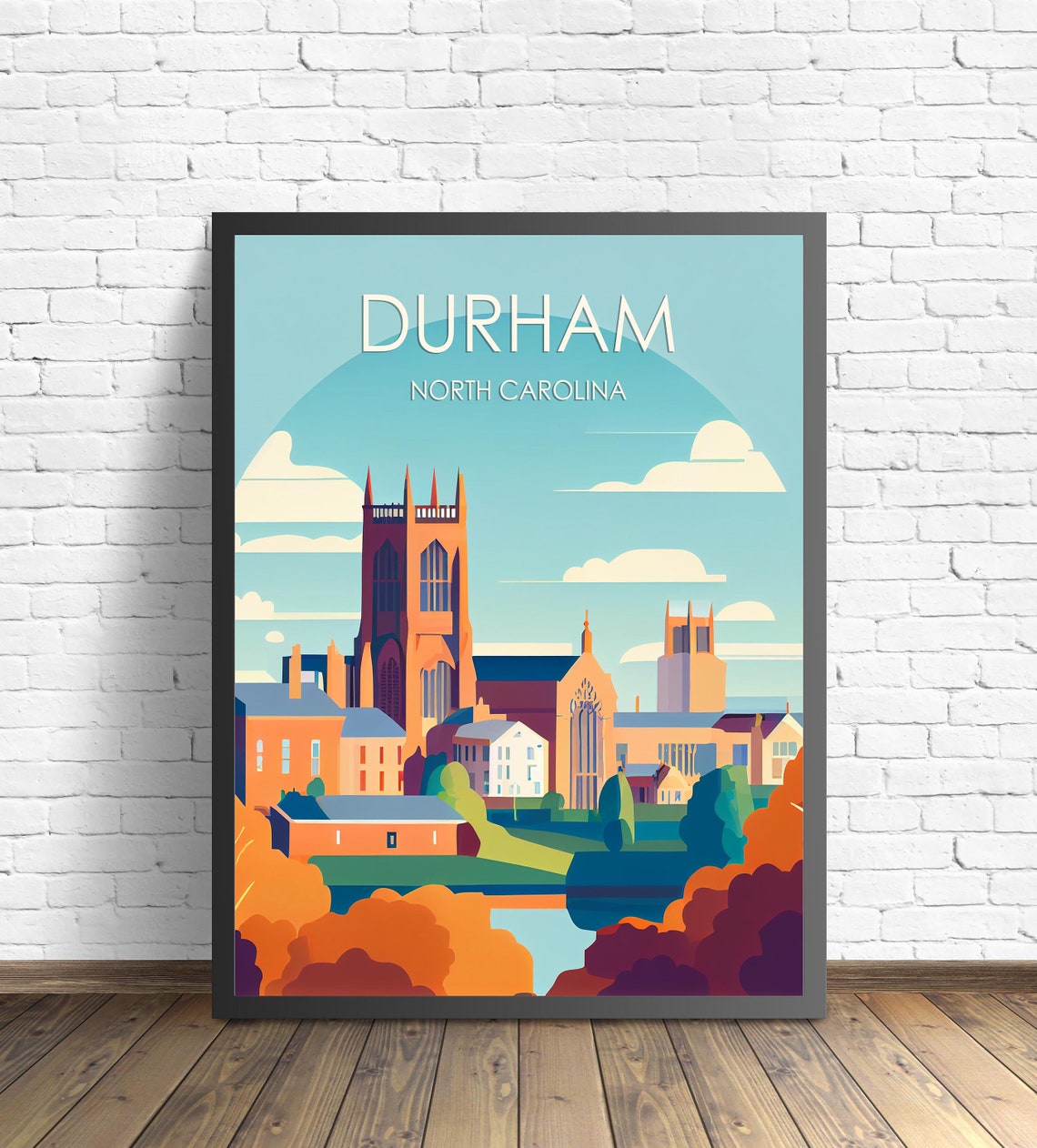 Durham North Carolina Cathedral Skyline Minimalist Travel Poster