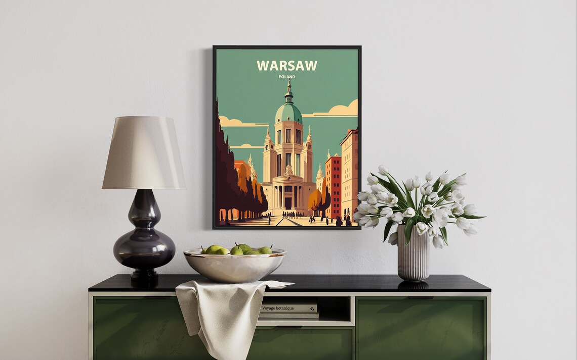 Warsaw Poland Retro Historic Church Dome Old Town Plaza Poster - Image 2