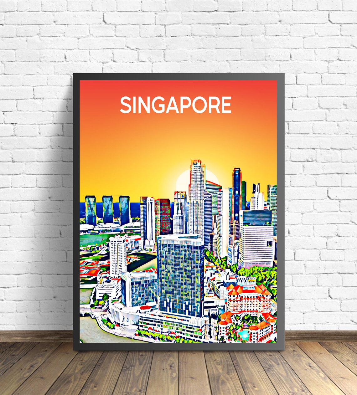 Singapore Sunset Skyline Skyscrapers Golden Modern City Art Poster
