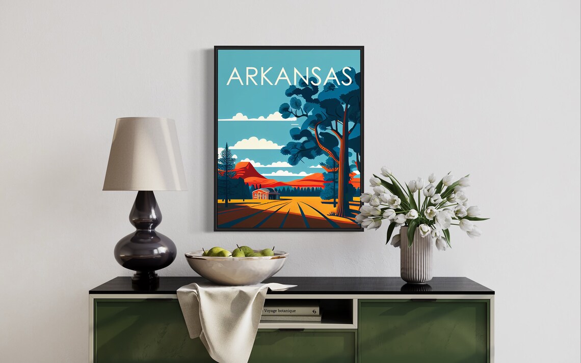 Arkansas Countryside Barn Red Hills Farm Road Retro Travel Poster - Image 3