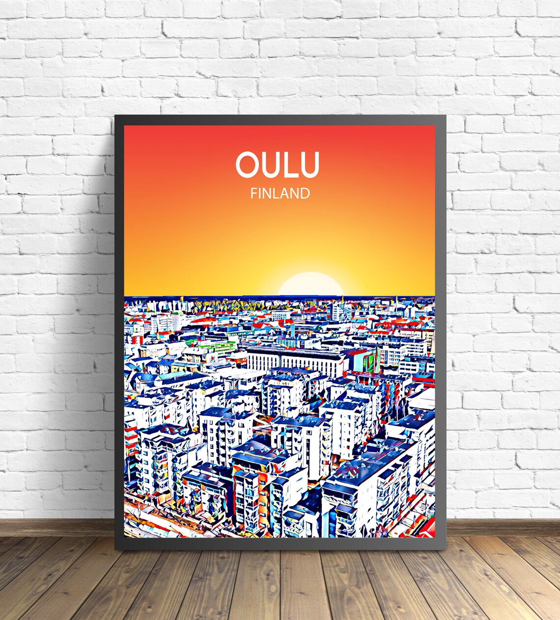 Oulu Finland City Center Apartment Towers Golden Sunset Skyline Poster