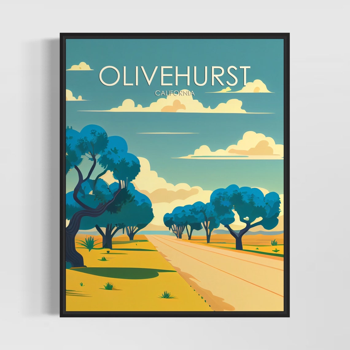 Olivehurst California Country Road Tree Lined Cloudy Sky Poster