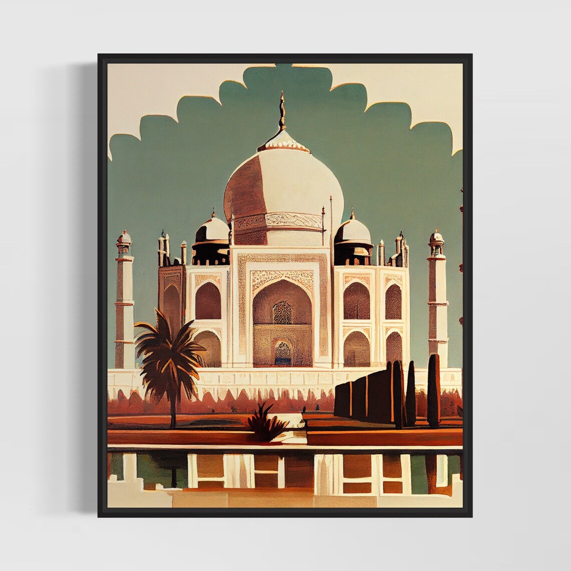 Taj Mahal India Vintage Sunset Dome Landmark Travel Art Poster