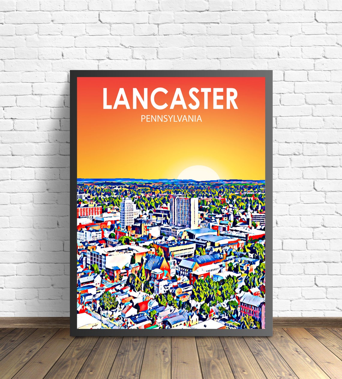 Lancaster Pennsylvania Sunset Skyline Downtown Sketch Poster