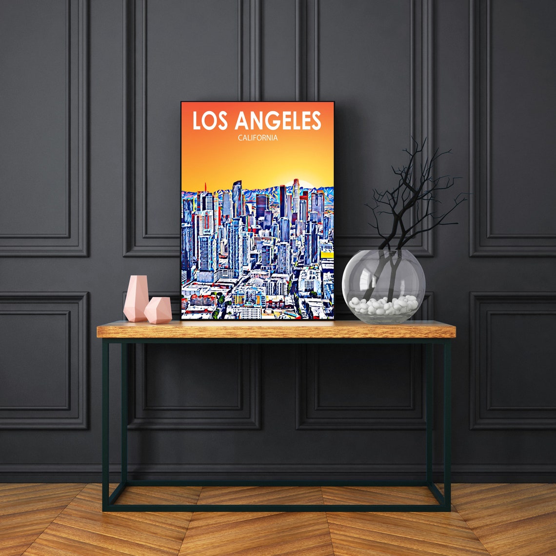 Los Angeles Ca Art Poster Art Poster California Sunset Landscape Poster Print Los Angeles City Art Colorful Skyline Sketch Photo - Image 2