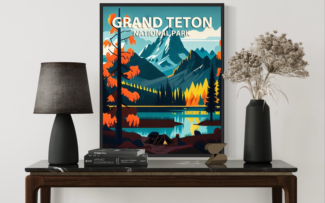 Grand Teton National Park Retro Art Print Grand Teton National Park Illustration Grand Teton National Park Vintage Minimal Design Poster - Image 3