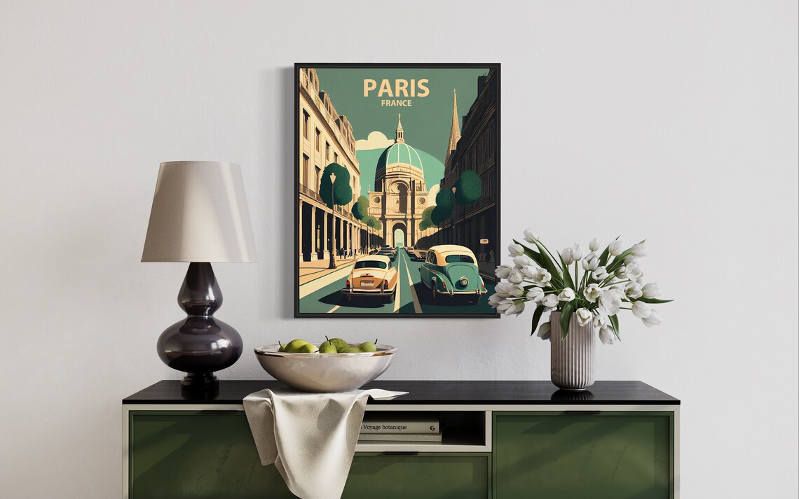 Paris France Vintage Cars Domed Monument Street Romantic Travel Poster - Image 2