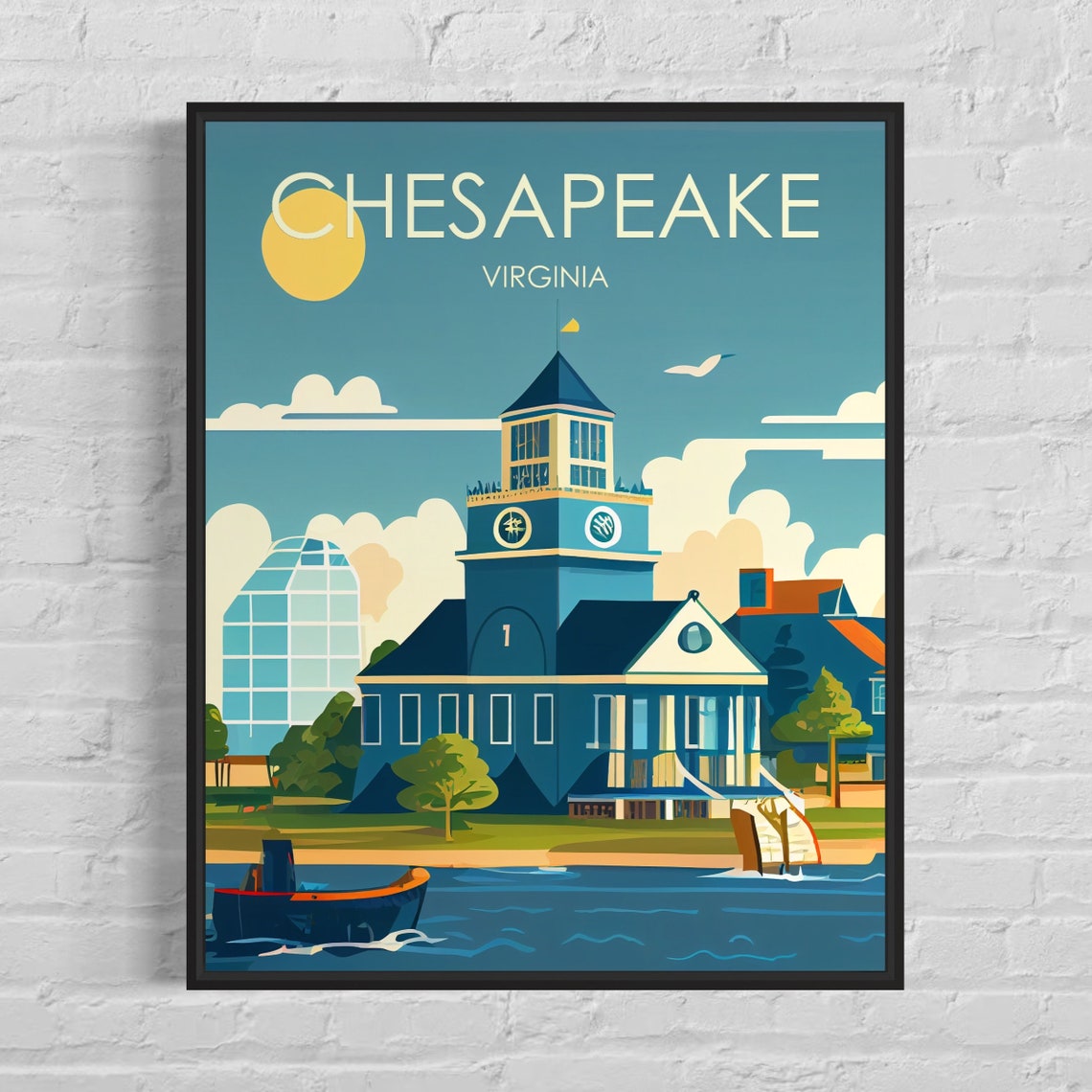 Chesapeake Virginia Waterfront Tower Retro Minimal Travel Poster