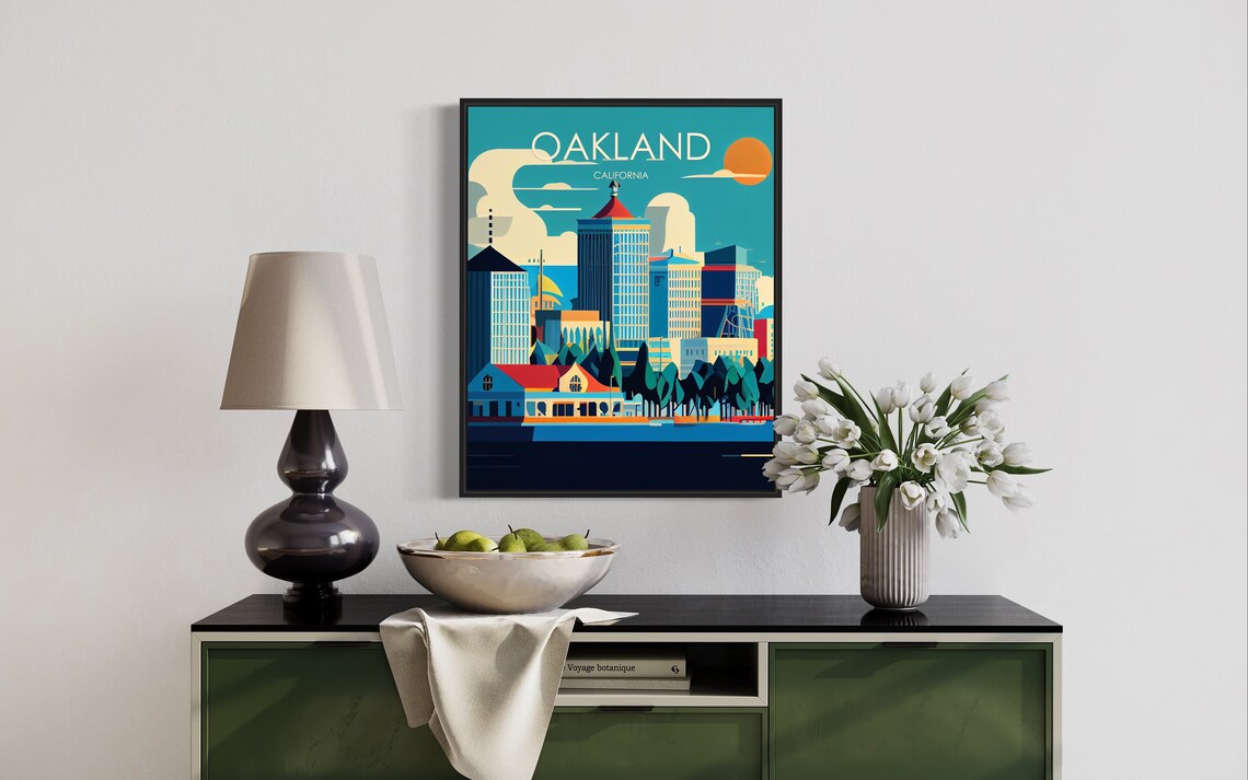 Oakland California Retro Skyline Poster with Sunset City Towers - Image 2