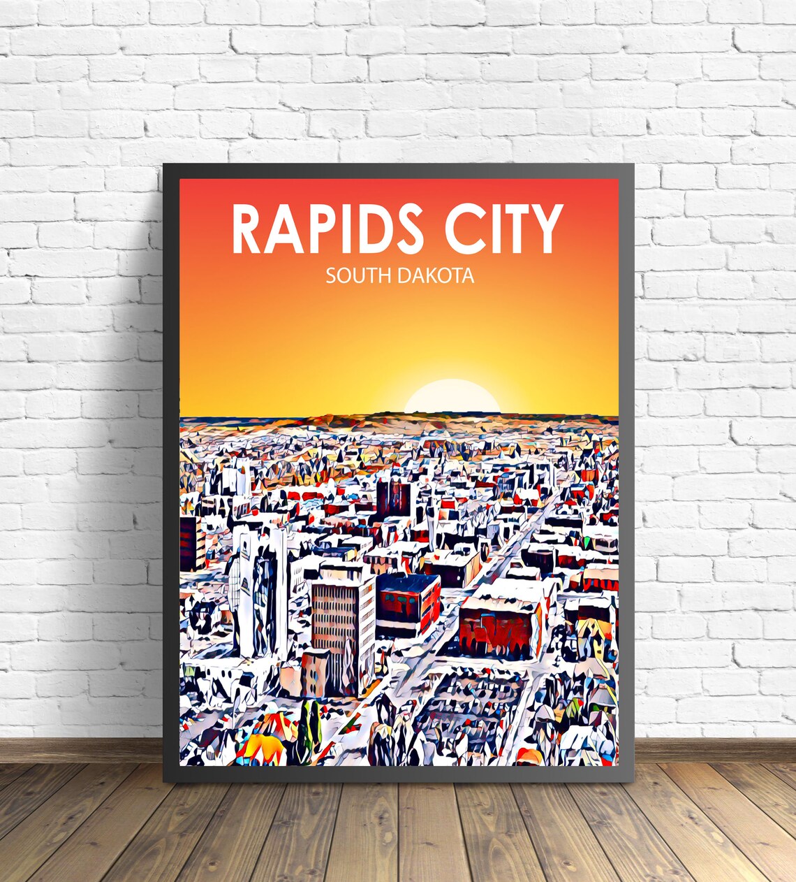 Rapids City South Dakota Colorful Sunset Skyline City Travel Poster