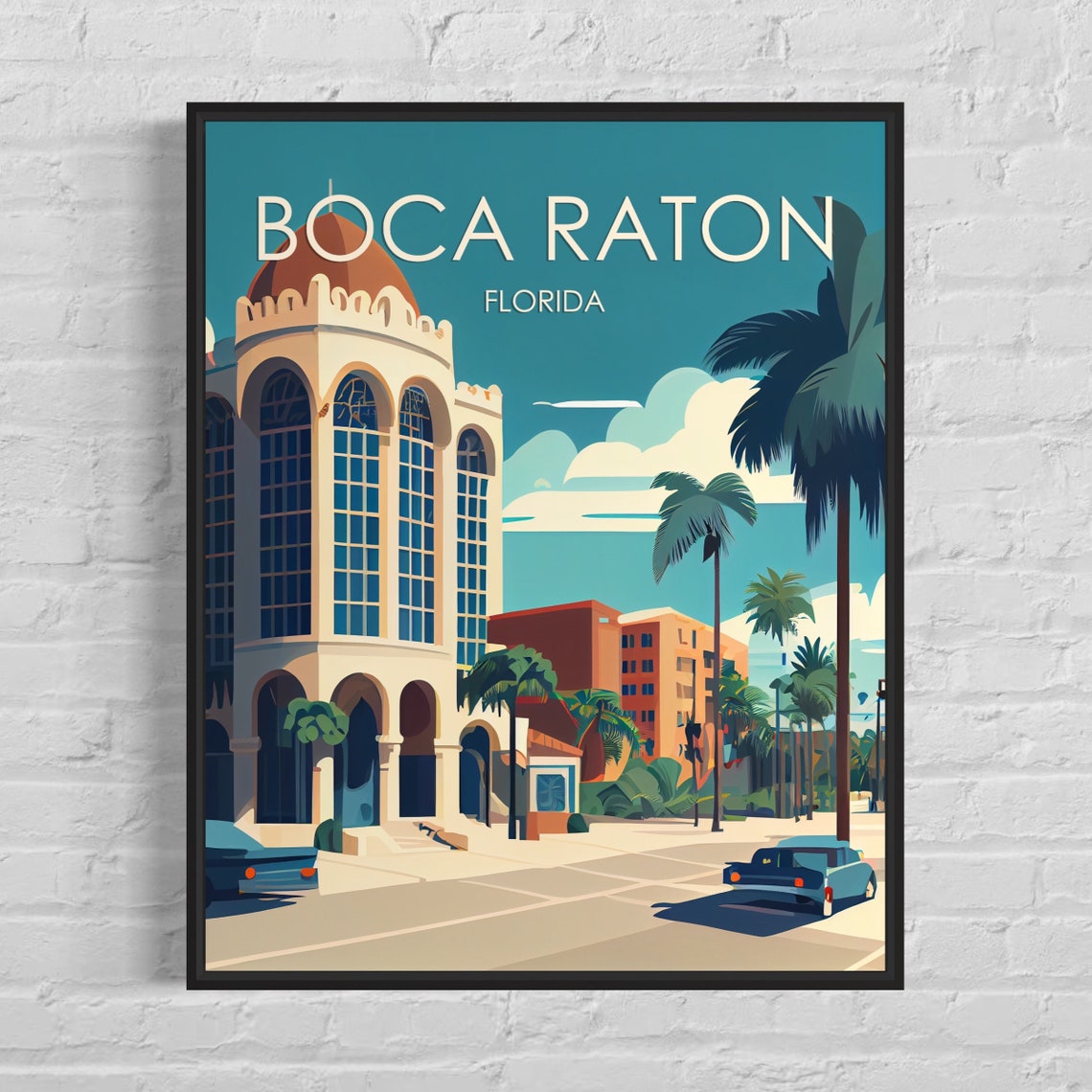 Boca Raton Florida Palm Trees Historic Landmark Tower Street Poster