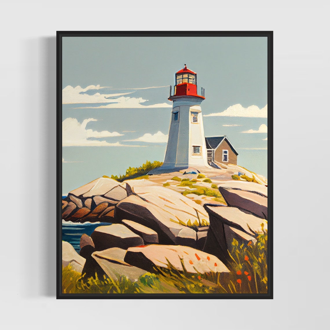 Peggy's Point Lighthouse Rocky Coast Sunset Golden Waves Poster