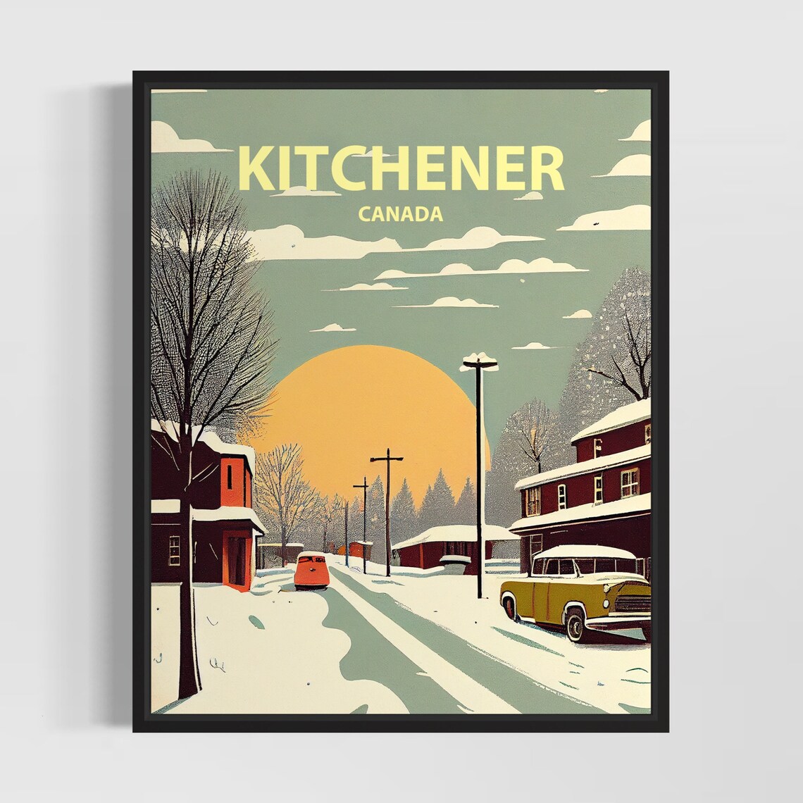 Kitchener Canada Snowy Street Sunset Vintage Winter Scene Poster