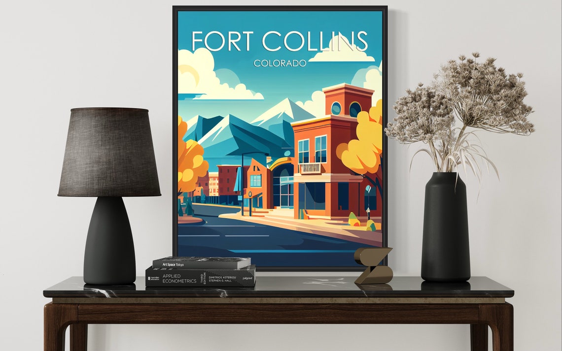 Fort Collins Colorado Retro Downtown Rocky Mountain View Poster - Image 3