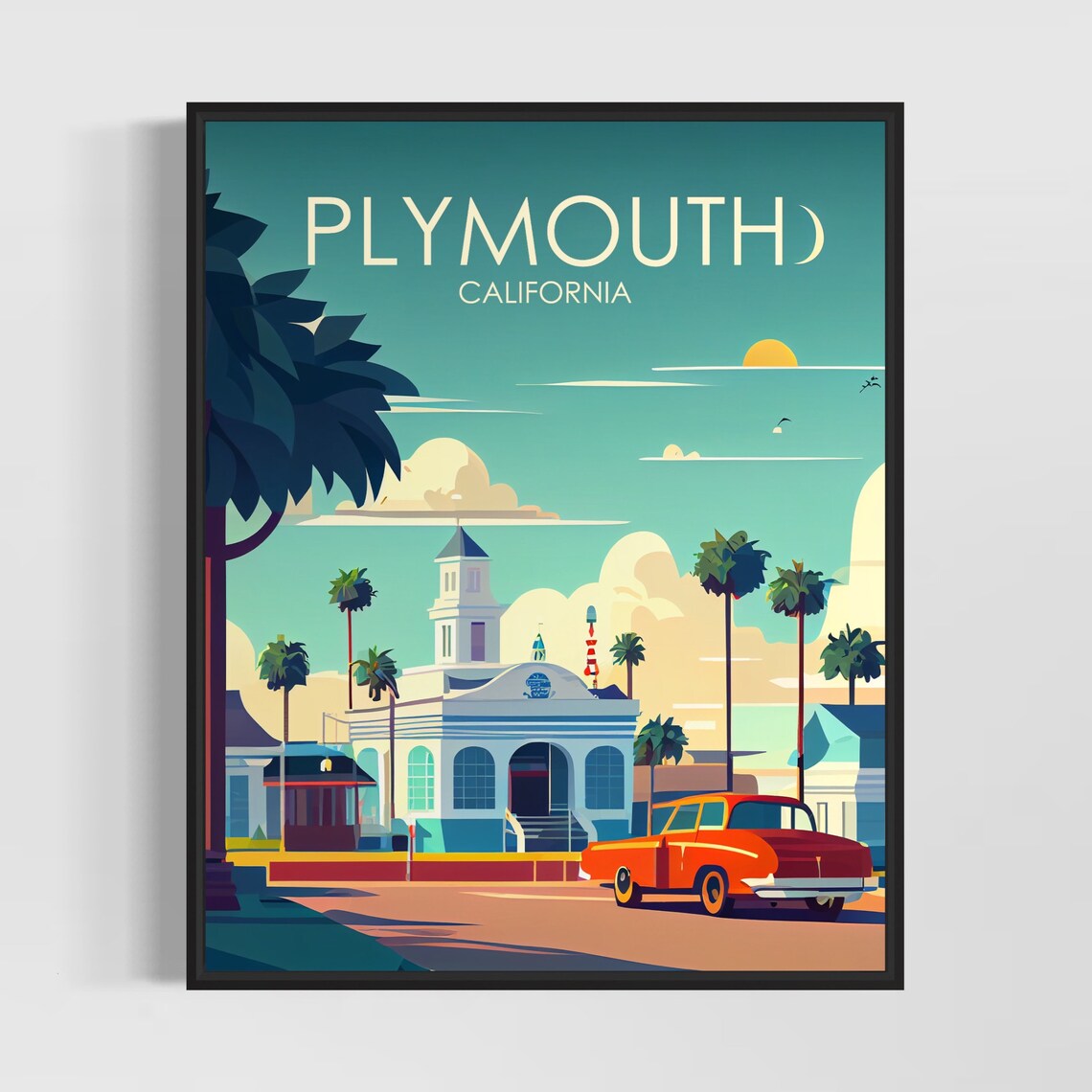 Plymouth California Historic Station Red Vintage Car Street Poster