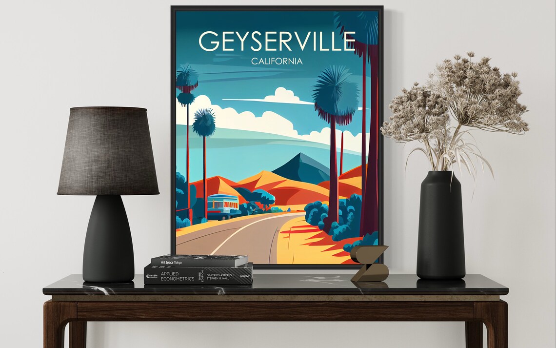 Geyserville California Curving Palm Lined Desert Road Bus Poster - Image 3