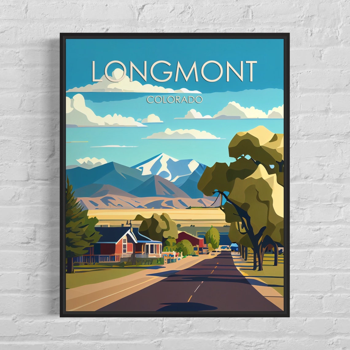 Longmont Colorado Mountain View Main Street Travel Poster Art