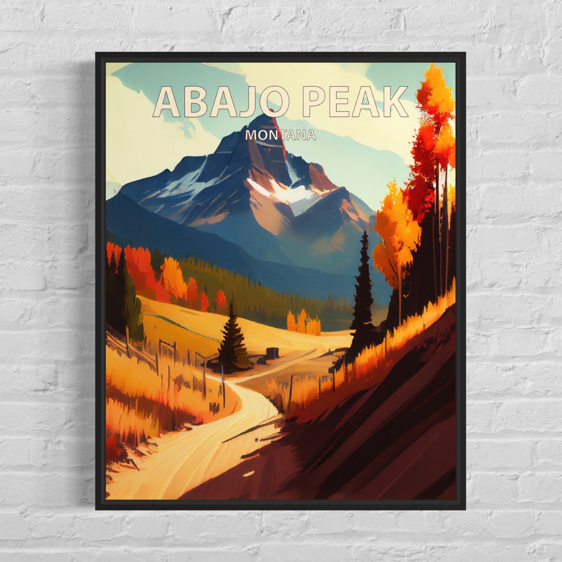 Abajo Peak Montana Golden Autumn Road Vintage Travel Poster Art