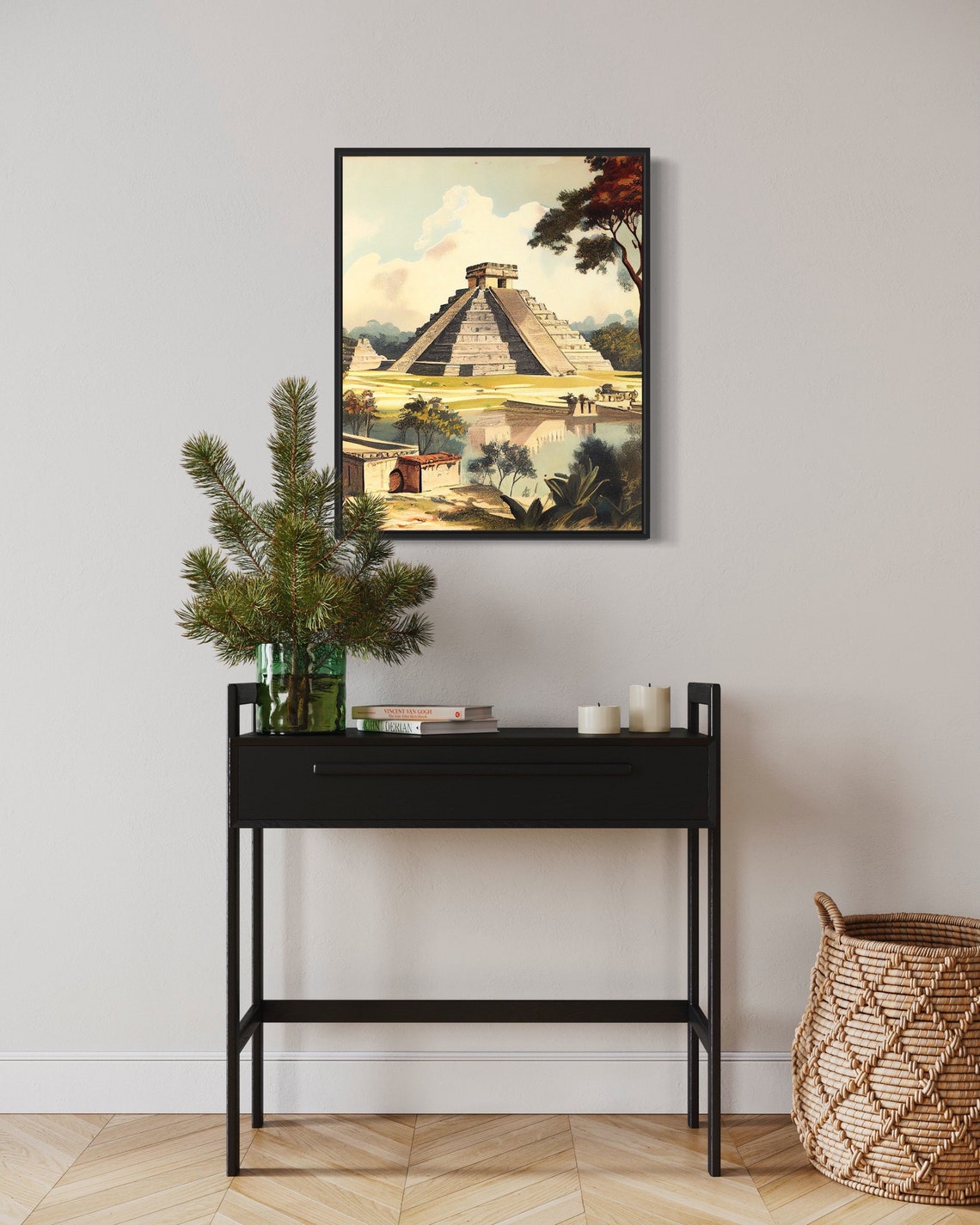 Chichen Itza Mexico Mayan Pyramid Vintage Painting Ruins Poster - Image 3
