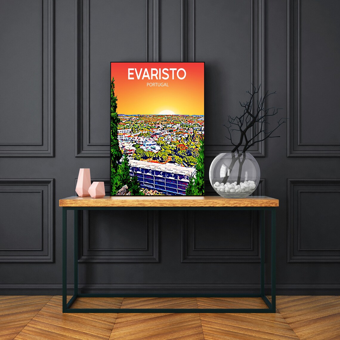 Evaristo Portugal Coastal Town Sunset Pop Art Colorful Travel Poster - Image 3