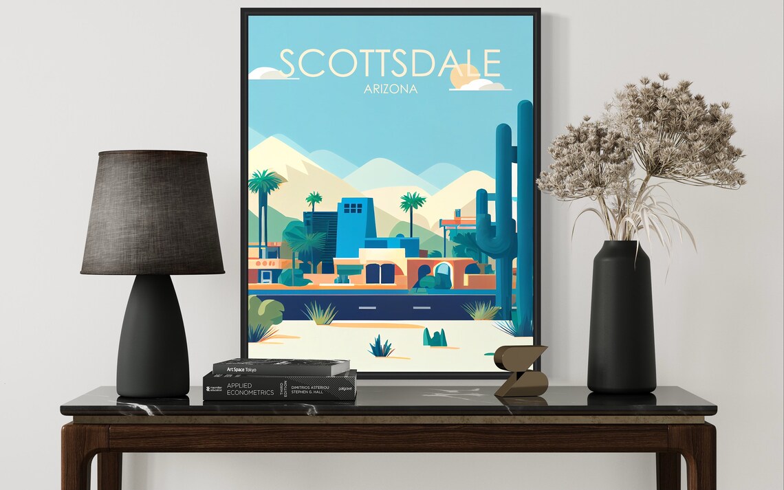 Scottsdale Arizona Desert City Saguaro Mountains Retro Travel Poster - Image 2