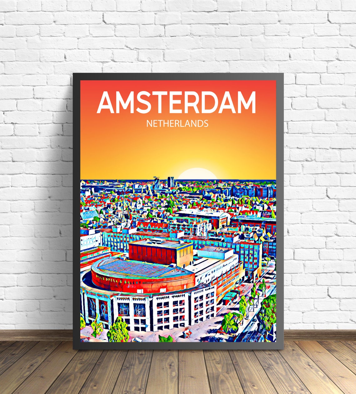 Amsterdam Netherlands Opera House Sunset Skyline Poster Art Gift