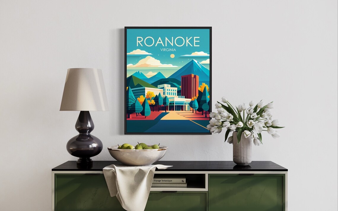 Roanoke Virginia Blue Ridge Mountain City Retro Travel Poster - Image 3