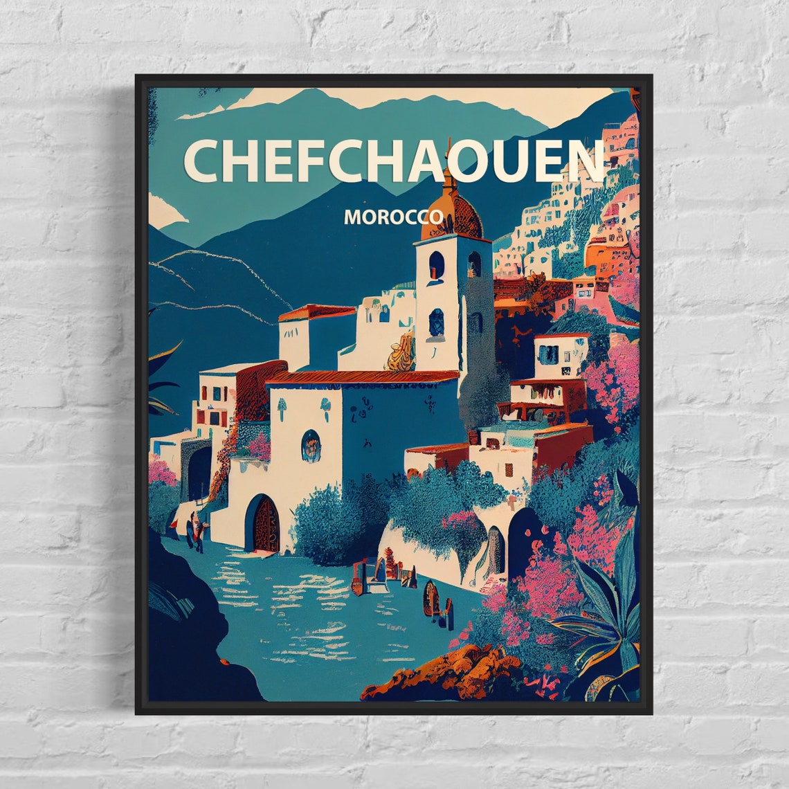 Chefchaouen Morocco Old Town Mountain Retro Travel Art Poster