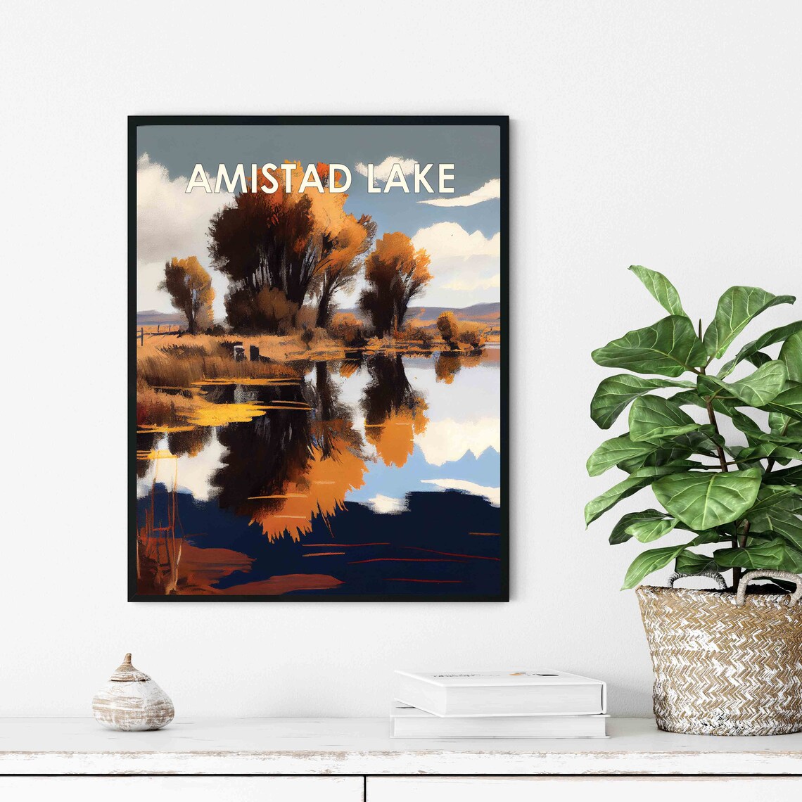 Amistad Lake Autumn Trees Reflection Mirror Calm Water Travel Poster - Image 3