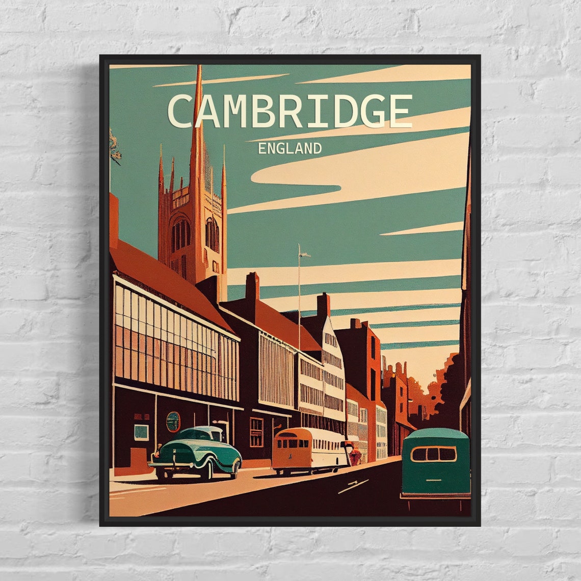 Cambridge England Historic Street College Town Retro Travel Poster