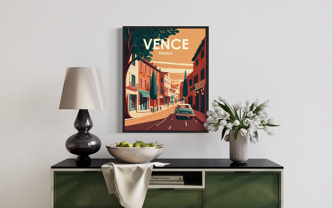 Vence France Old Town Terracotta Street Golden Sunset Poster - Image 3