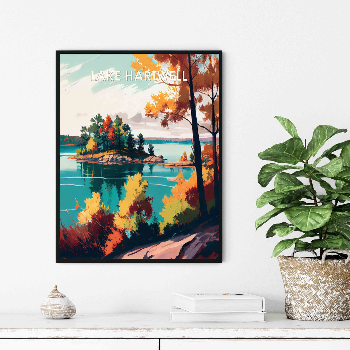Lake Hartwell Georgia Autumn Shoreline Vintage Landscape Poster - Image 3