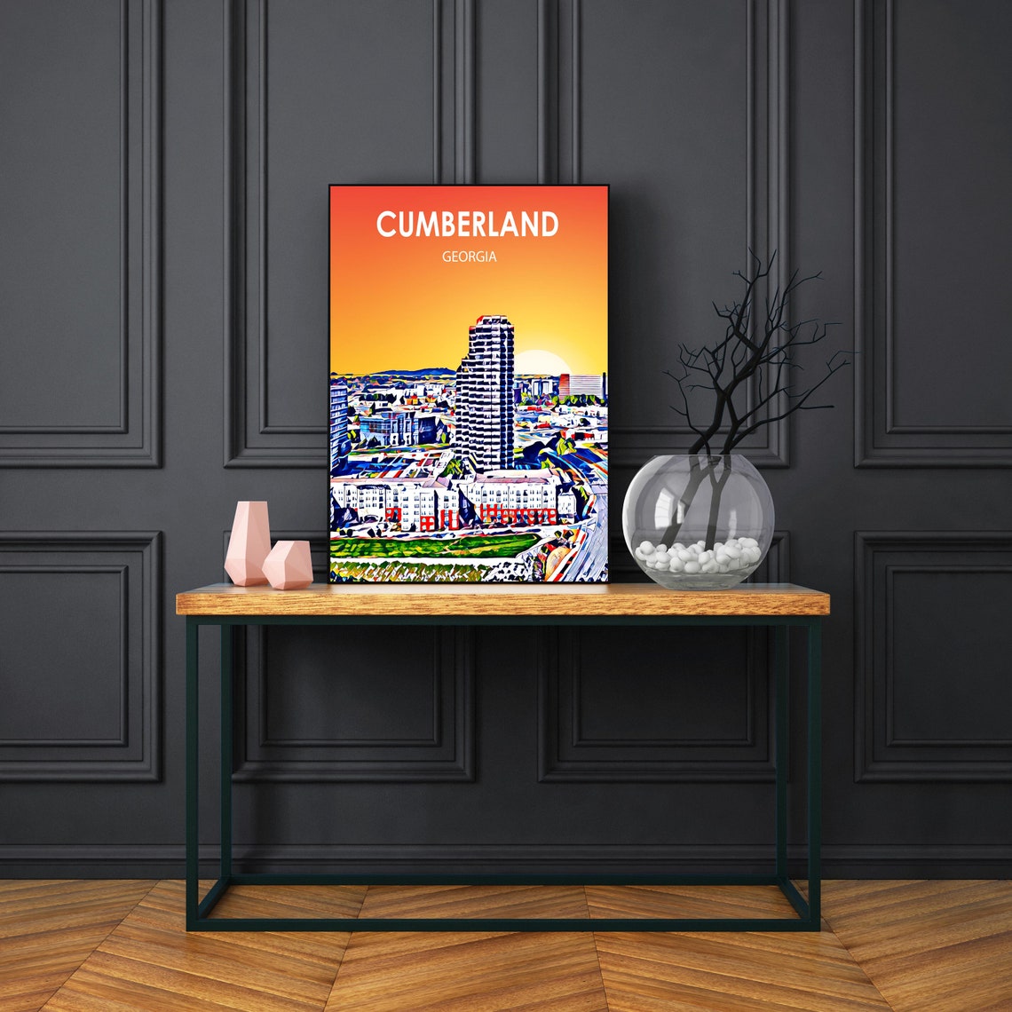 Cumberland Vinings Georgia Art Poster Sunset Landscape Poster Print Cumberland Wall Art United States Colorful Skyline Sketch Photo - Image 3