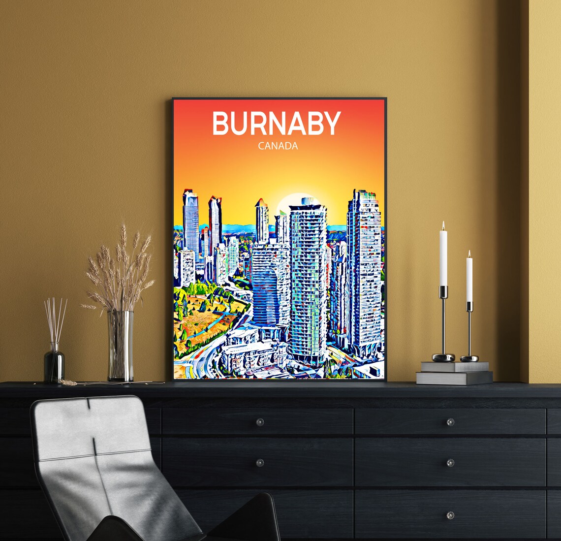 Burnaby Canada Glass Skyscrapers Sunset Pop Art City Travel Poster - Image 2