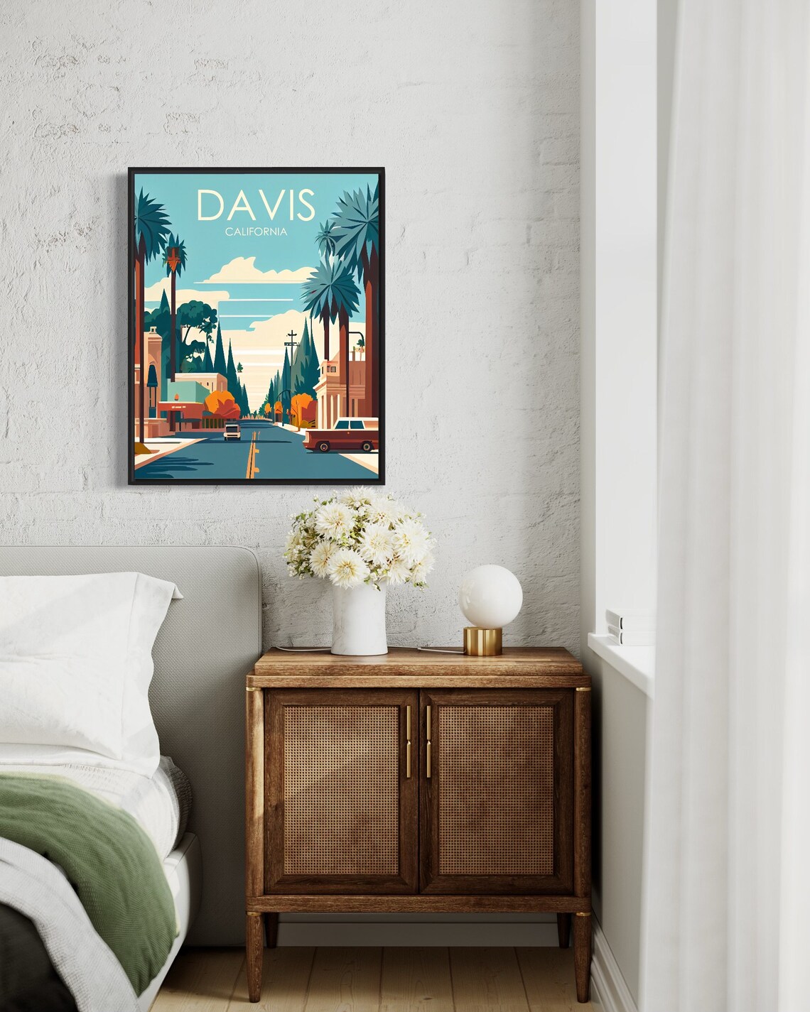 Davis California Palm Lined Downtown Street Retro Travel Poster - Image 2