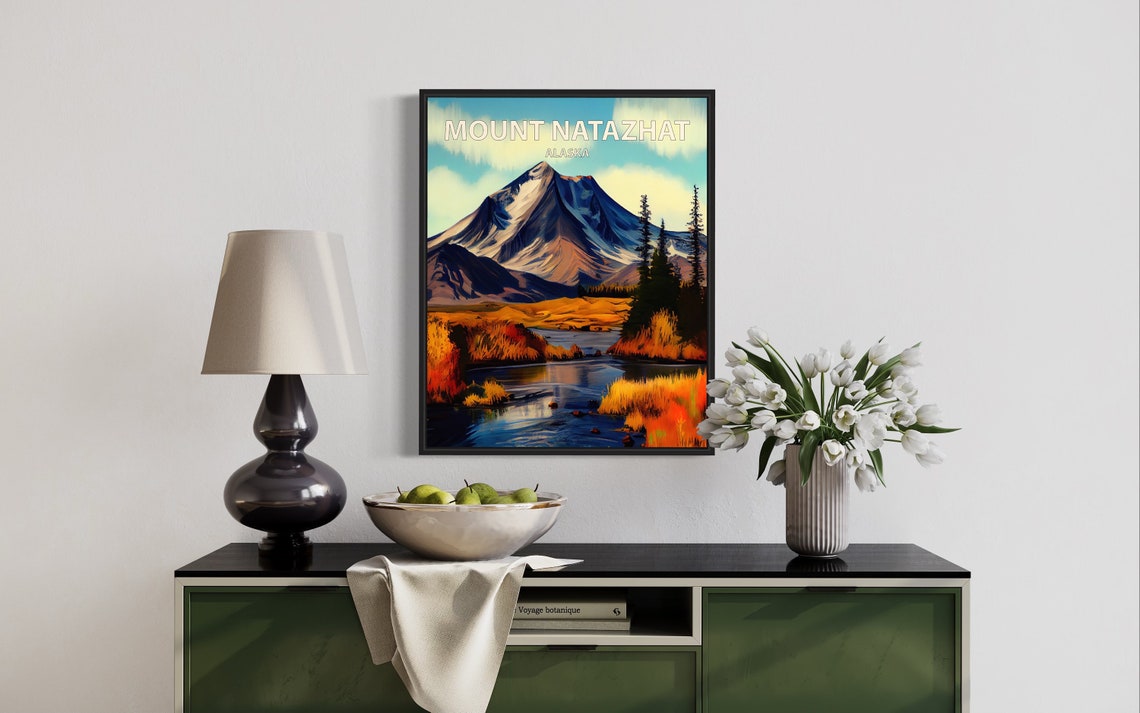 Mount Natazhat Alaska River Valley Snowy Summit Autumn Art Poster - Image 3