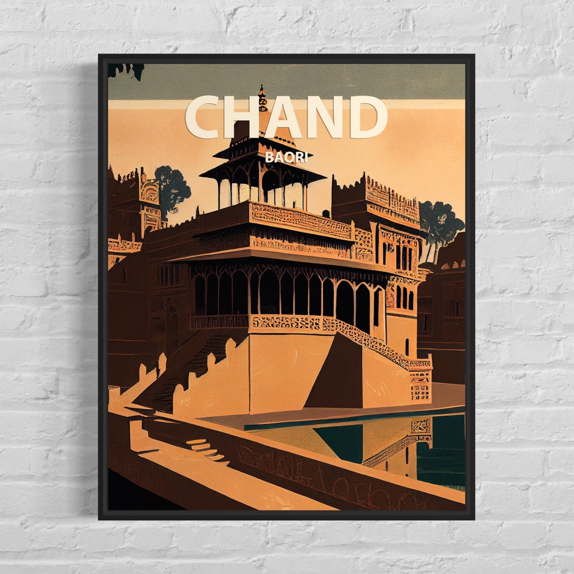 Chand Baori India Ancient Stepwell Architecture Retro Travel Poster