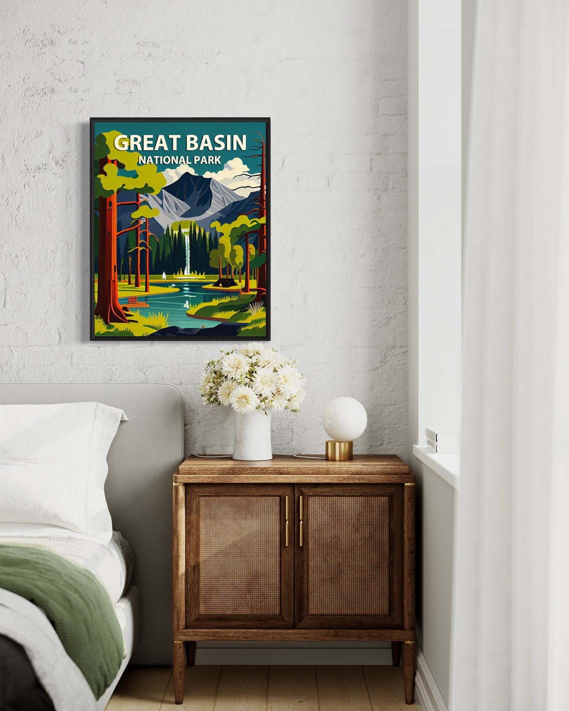 Great Basin National Park Nevada Forest Waterfall Retro Poster - Image 2