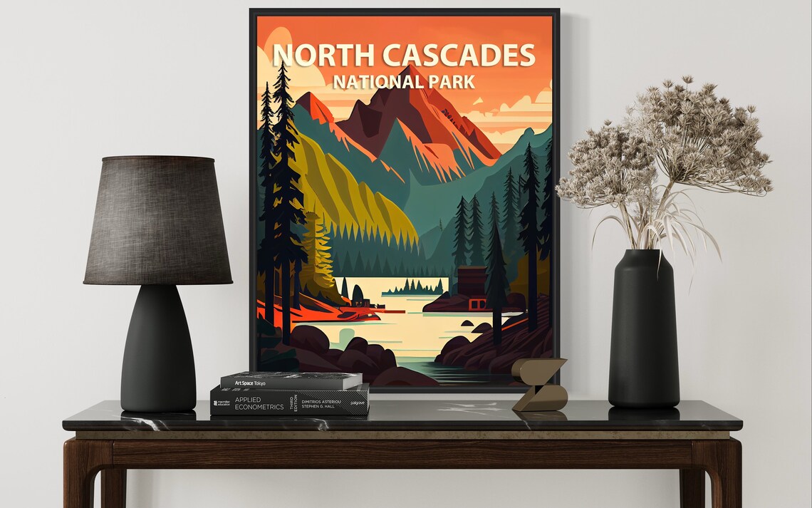 North Cascades National Park Sunset Peaks Retro Travel Poster - Image 3