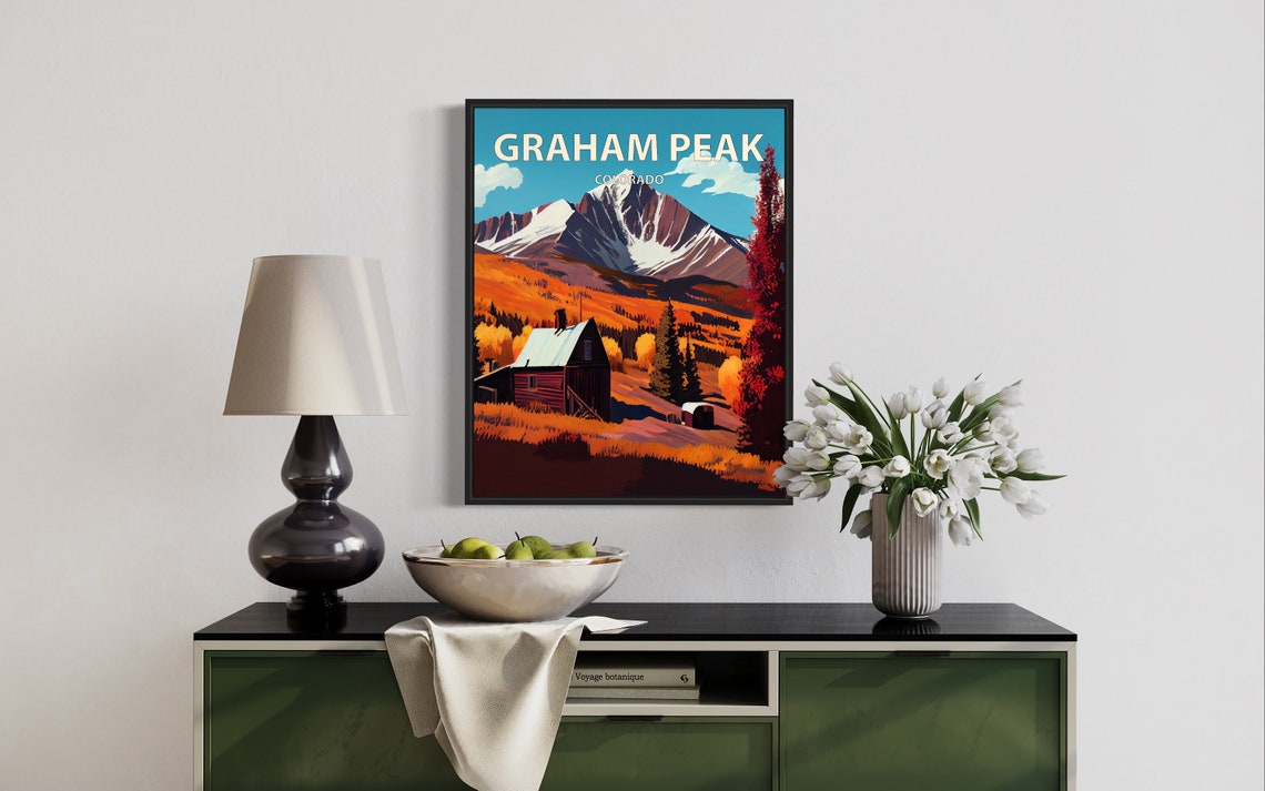Graham Peak Colorado Snowy Summits Red Barn Fall Meadow Poster - Image 3