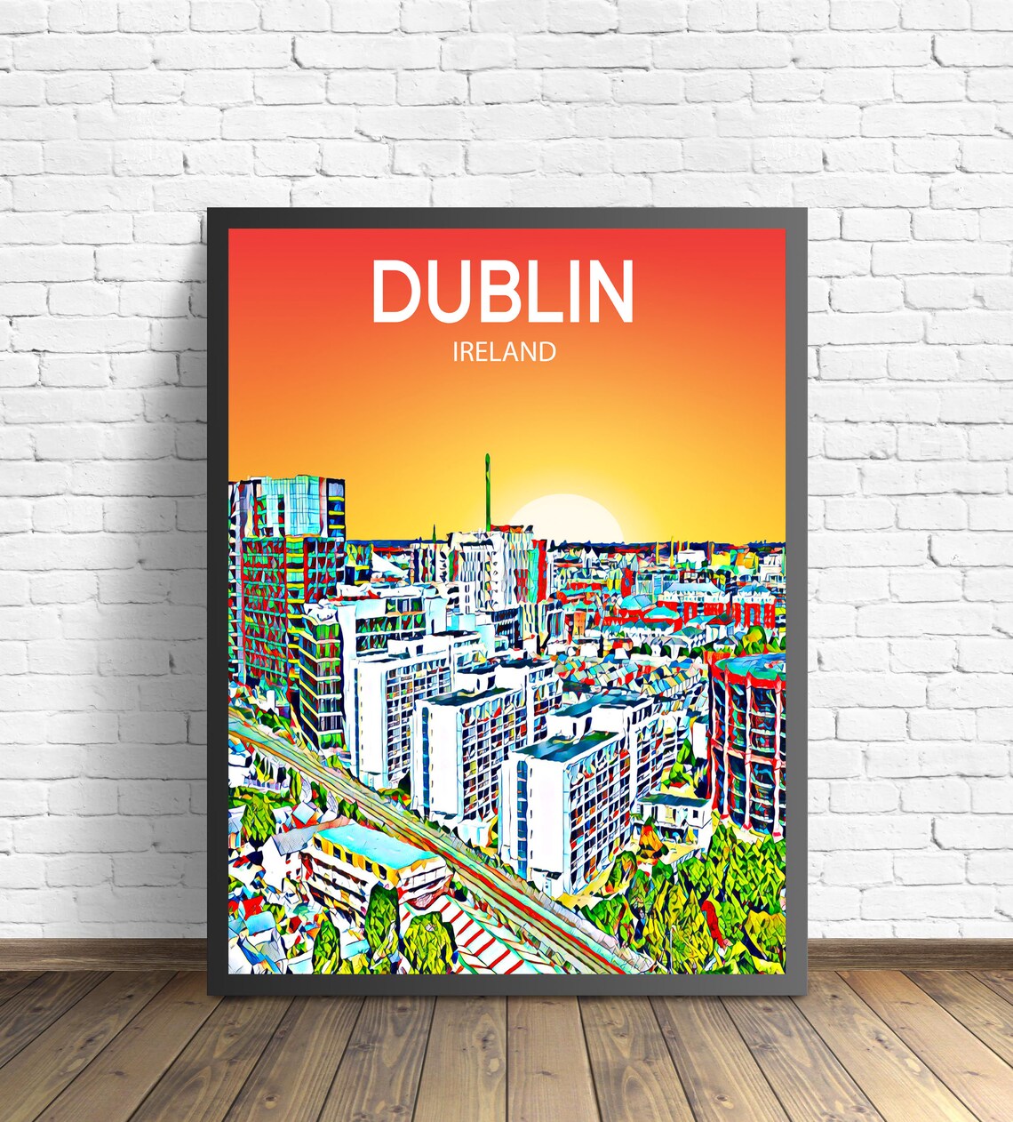 Dublin Ireland Sunset Skyline Colorful Pop Art City Travel Poster