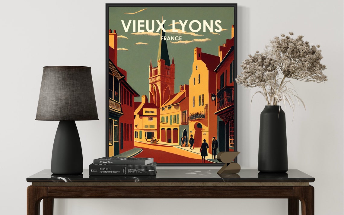 Vieux Lyons France Retro Art Print Vieux Lyons France Wall Art Illustration Vieux Lyons France Vintage Minimal Design Poster - Image 2