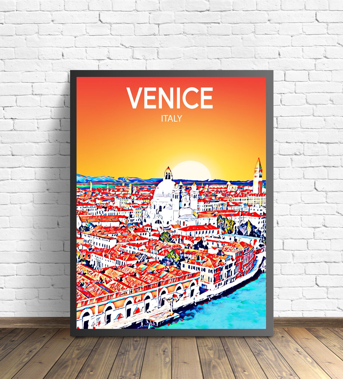 Venice Italy Colorful Sunset Canal Rooftops Cityscape Poster