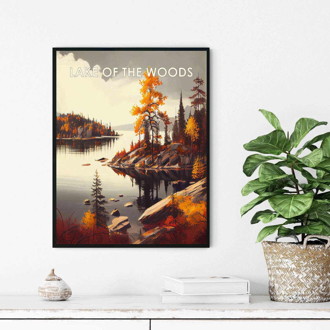 Lake of the Woods Autumn Shoreline and Islands Retro Landscape Poster - Image 3