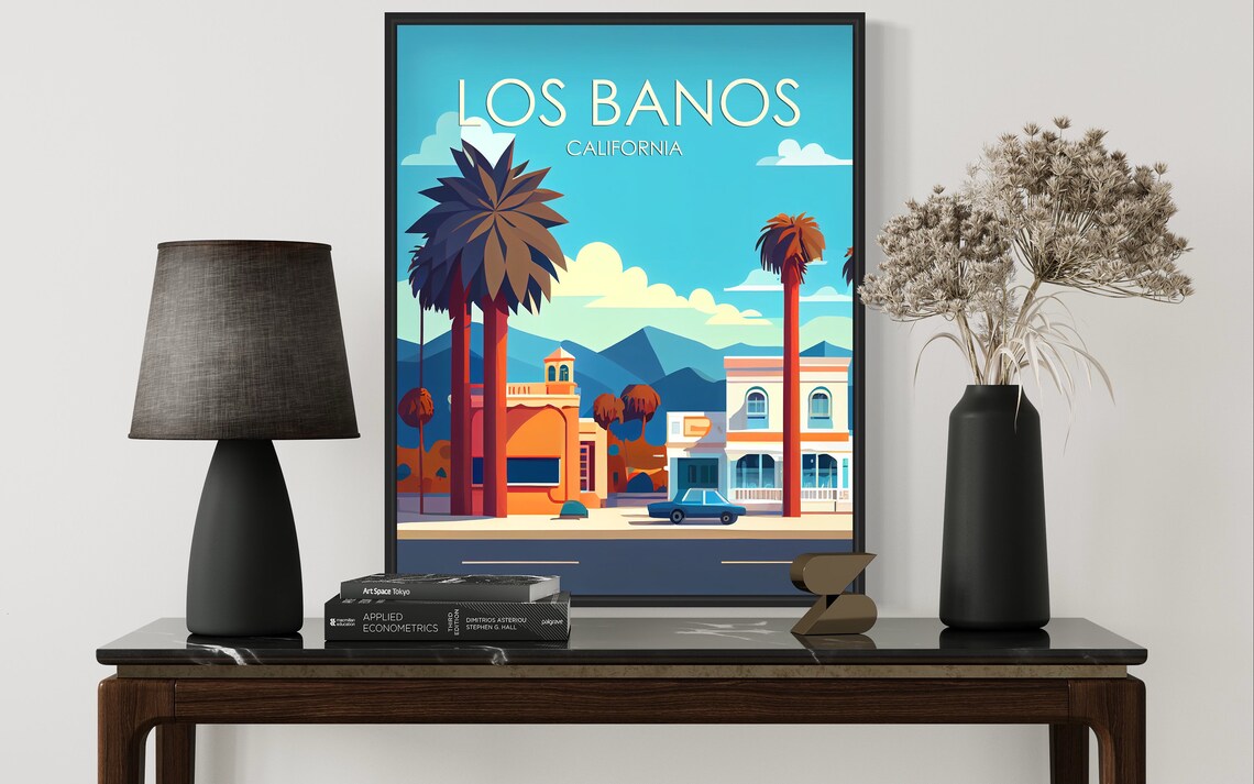 Los Banos California Main Street Palms Retro Classic Scene Poster - Image 3