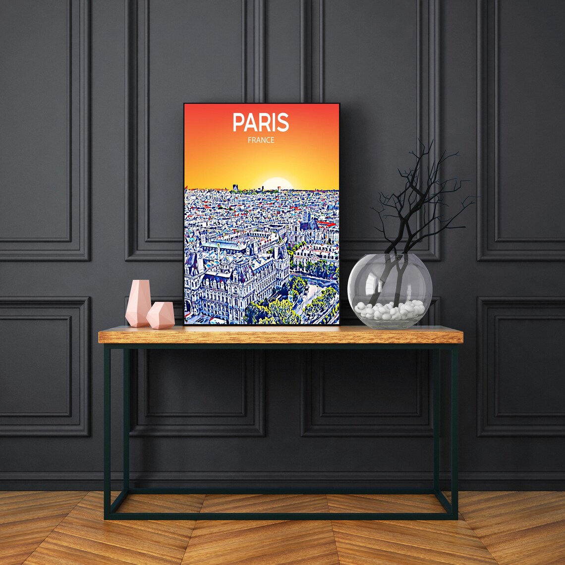 Paris France Aerial Rooftops Sunset Panorama City Skyline Art Poster - Image 3
