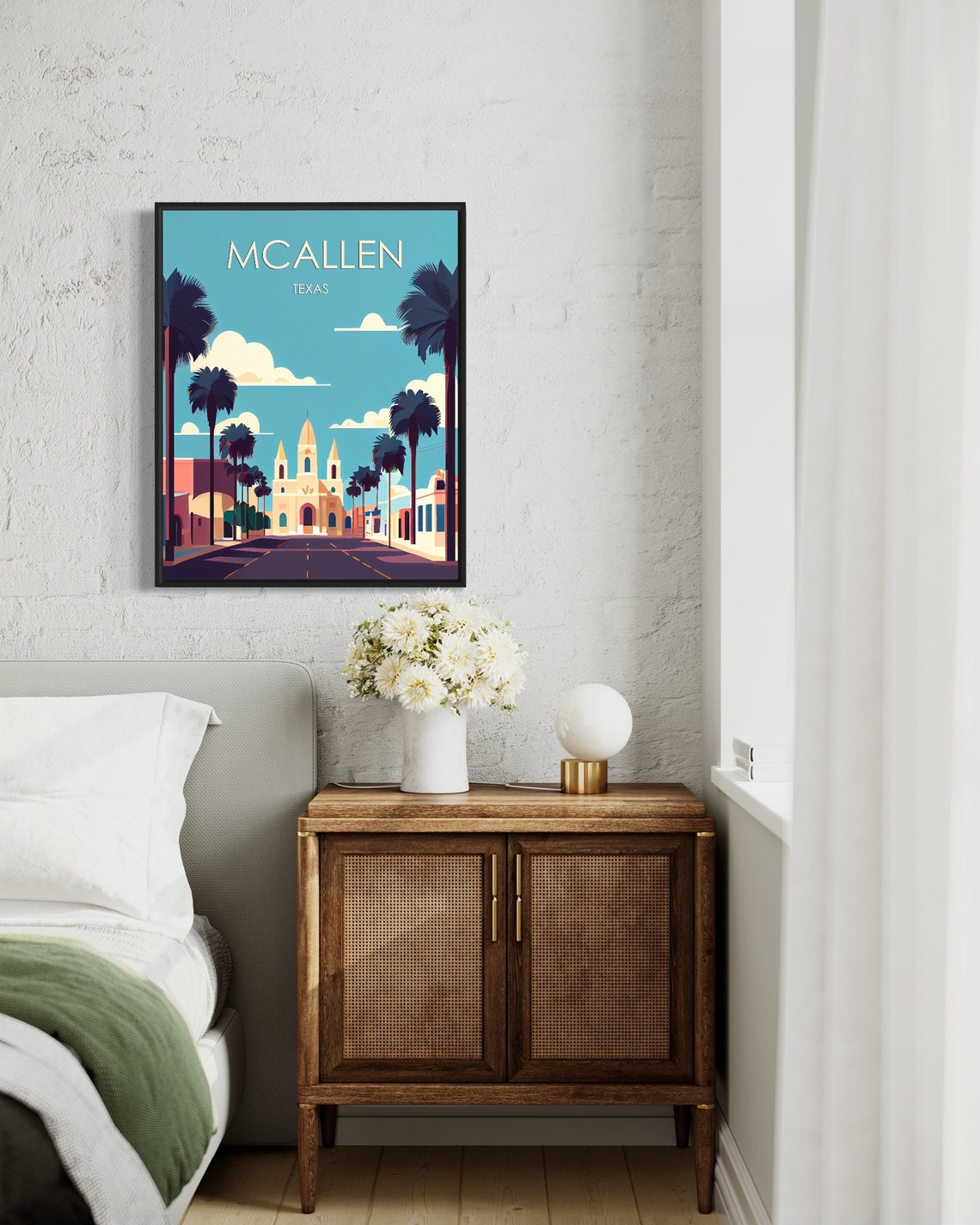 McAllen Texas Palm Lined Mission Street Retro Travel Poster Art - Image 3