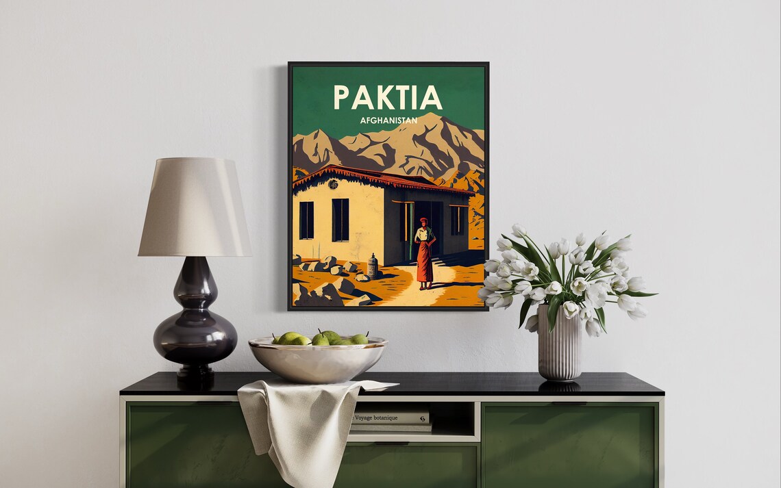 Paktia Afghanistan Mountain Village Desert Scene Retro Travel Poster - Image 3