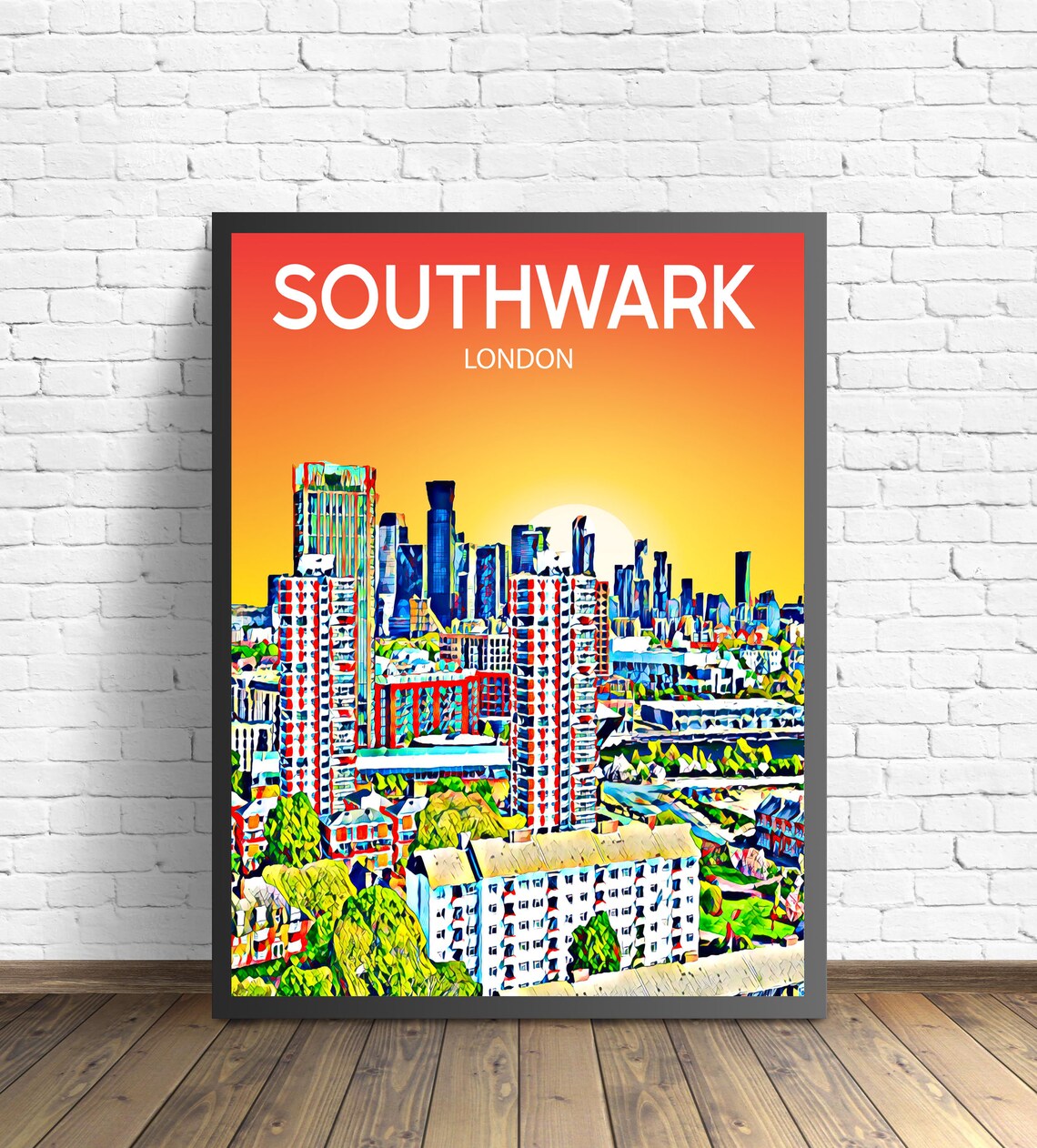 Southwark London Sunset Skyline Residential Towers City Art Poster